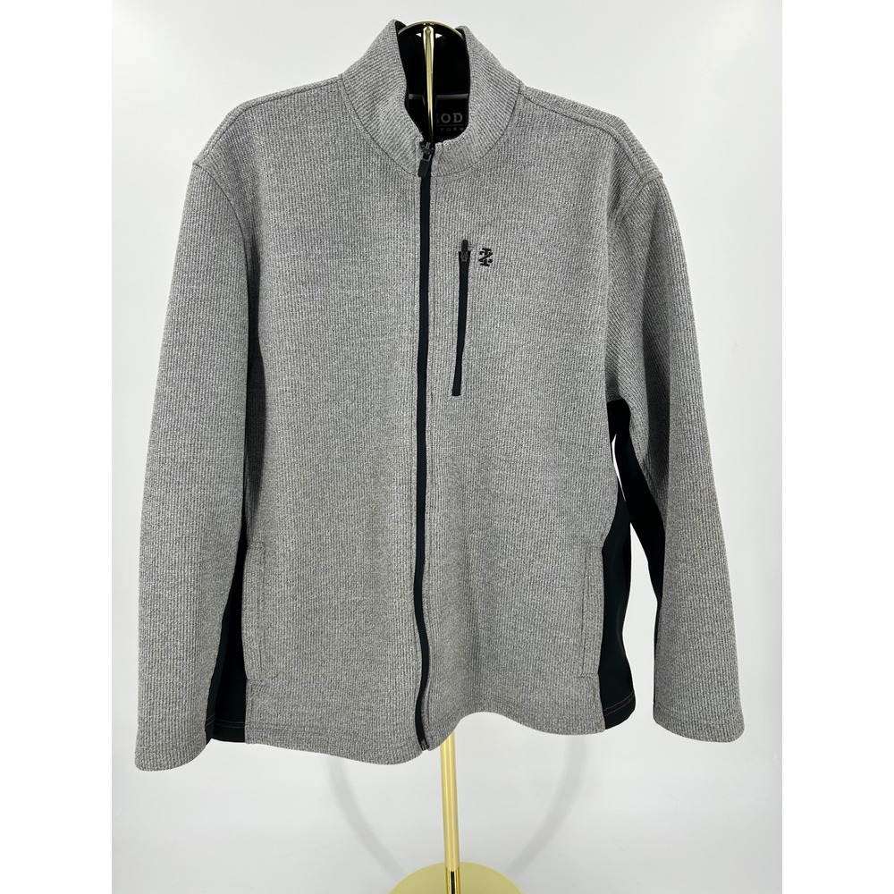 IZOD Perform Mens XL Gray Full Zip Fleece Lined Textured Knit Jacket Mock Neck